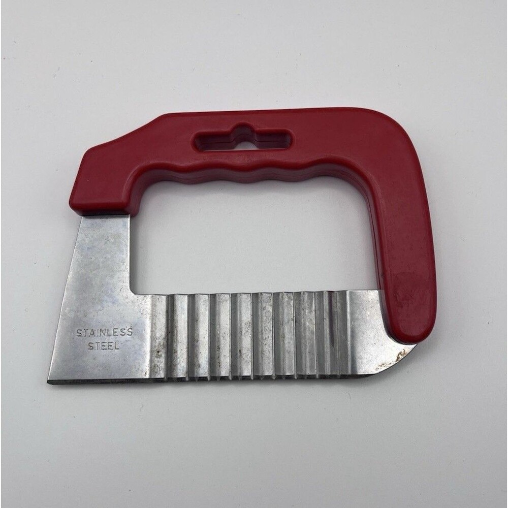 Vtg Red Handle Crinkle Cutter Stainless Steel Wavy Potato Fry Vegetable Slicer